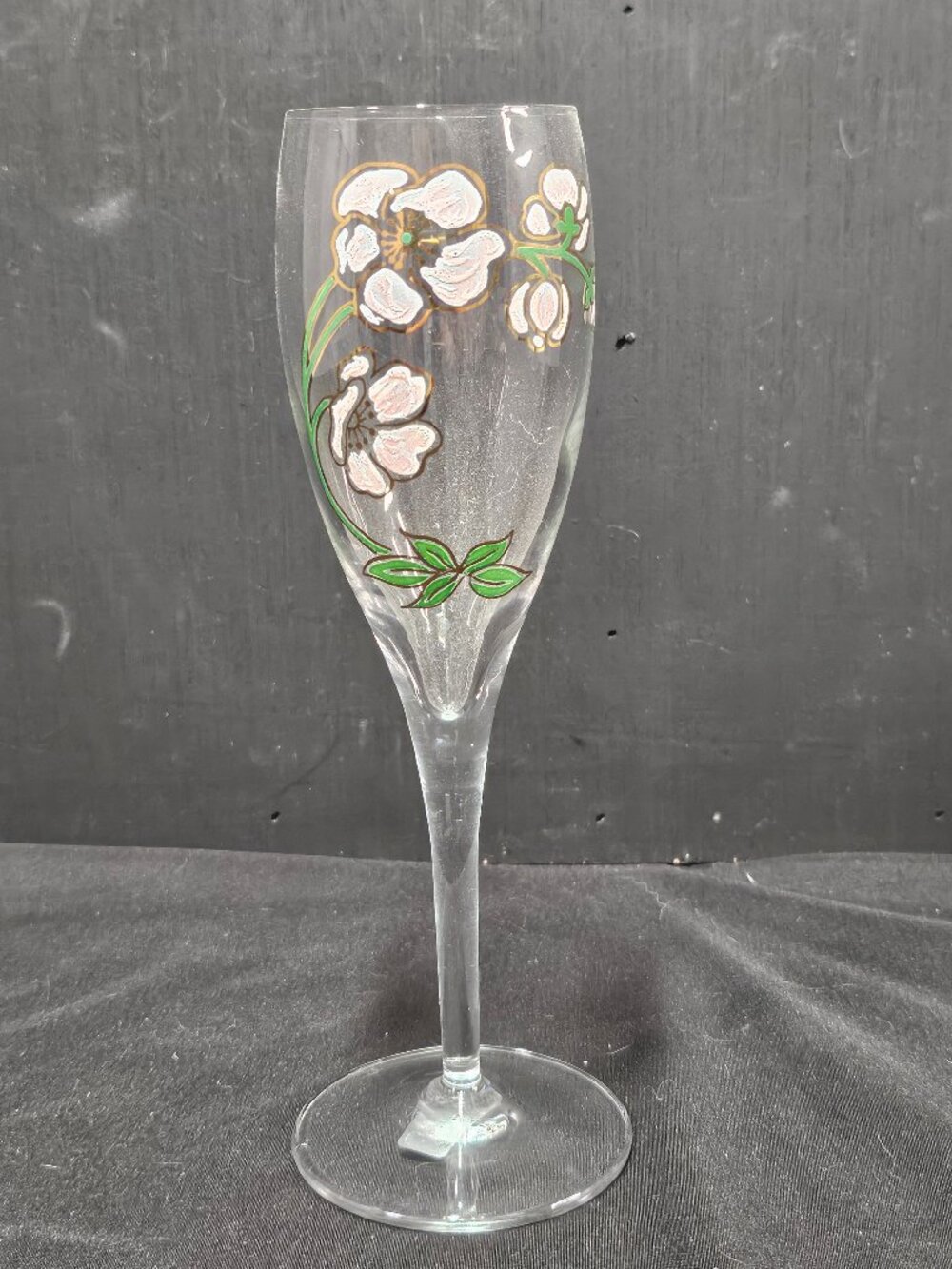 PERRIER JOUET Champagne Toast Glass Flute Pink Flower France Hand Painted